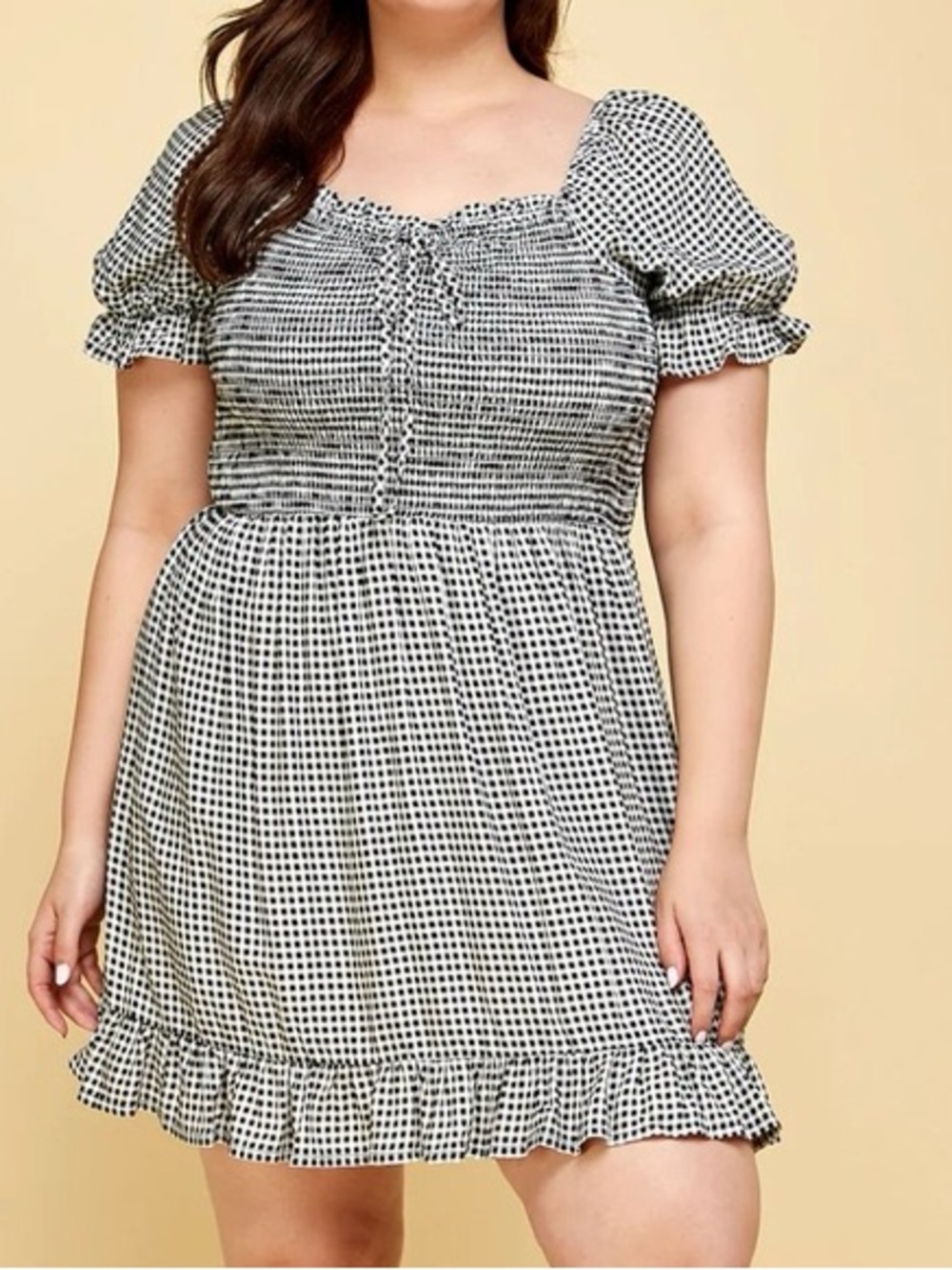 Scarlett Black & White Gingham Smocked Puff Sleeve Dress